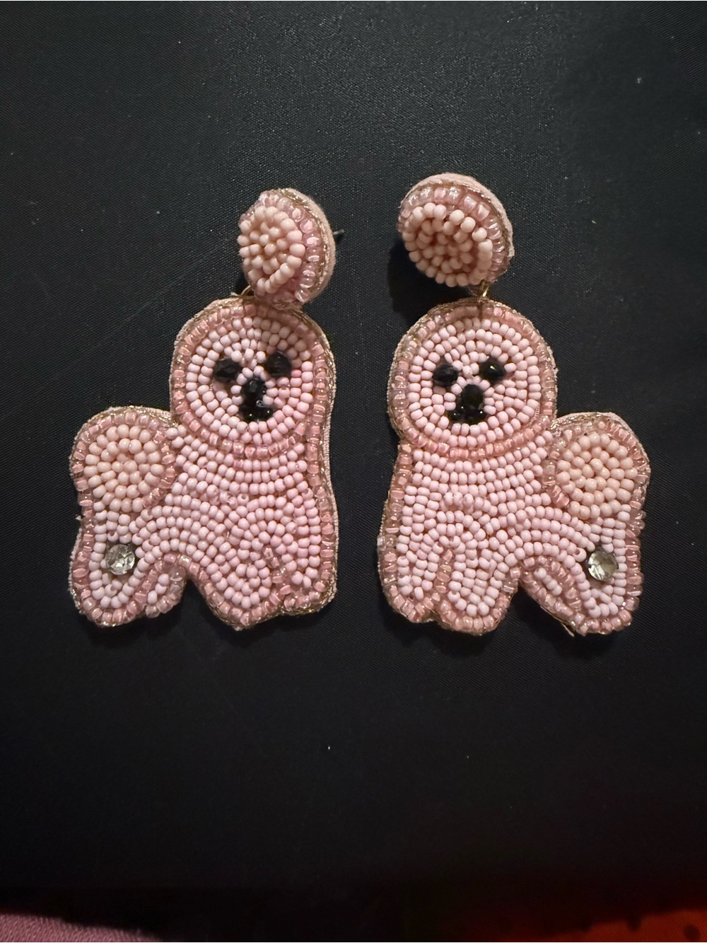 Seedbed Pink Beaded Puppy Statement Earrings